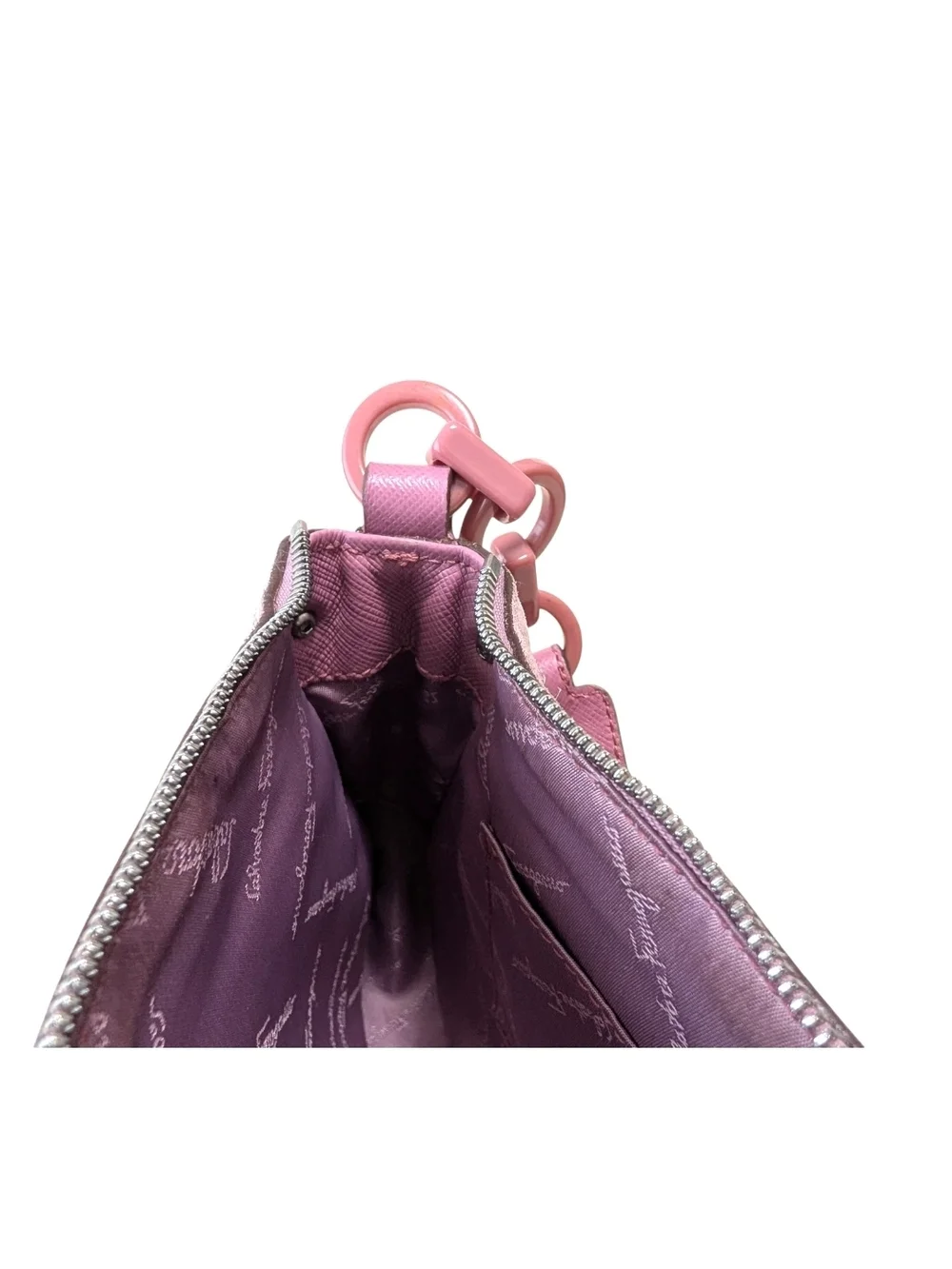 Salvatore Ferragamo Pink Suede & Leather Mini Shoulder Bag With Chain Link Strap - Picture 11 of 16